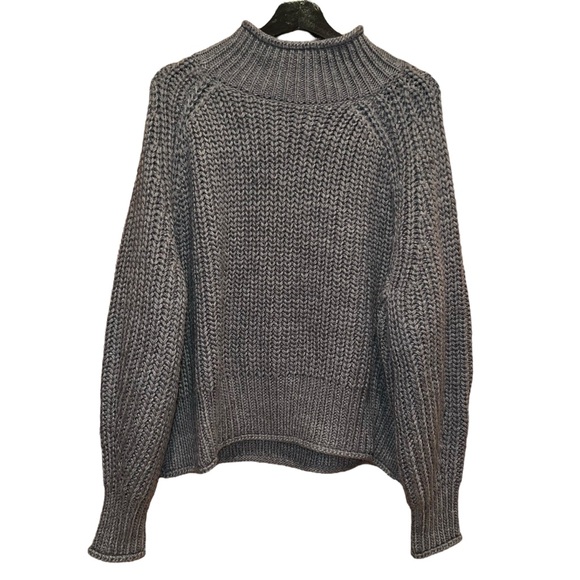 H&M Chunky Sweater Womens L Grey Knit Mock Neck Boxy Oversized W/Flaw - Picture 1 of 10